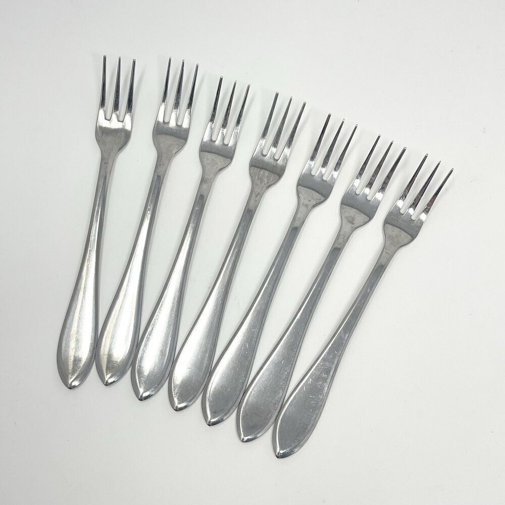 RETRONEU 18/8 Stainless Flatware ROSEANNE Set of 7Cocktail Seafood Forks 5.5”